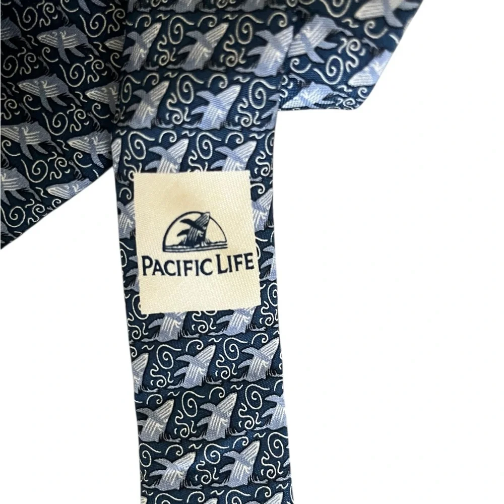 Vineyard Vines Black and Blue‎ Pacific Life Whale Geometric Silk Neck Tie